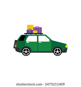 Car with luggage on the roof. Car illustration in flat style. Design elements illustration of homecoming culture with typical regional homecoming in Indonesia