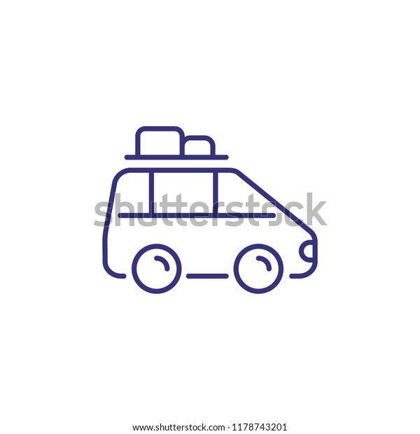 Car with luggage on roof line\
icon. Vehicle, suitcase, road. Adventure concept. Vector\
illustration can be used for topics like moving house,\
transportation, trip