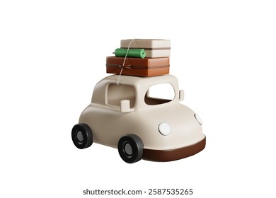 Car with luggage on top travel vacation 3d rendering