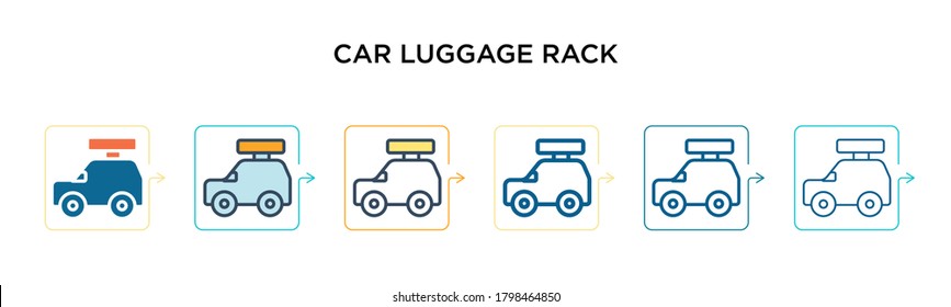 Car luggage rack vector icon in 6 different modern styles. Black, two colored car luggage rack icons designed in filled, outline, line and stroke style. Vector illustration can be used for web, 