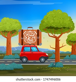 Car With Luggage. Road Trip. Vector Illustration