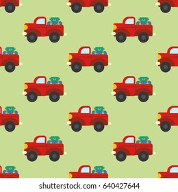 Car with luggage seamless pattern on the green background. Vector illustration