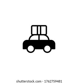 Car with luggage vector icon in black flat glyph, filled style isolated on white background