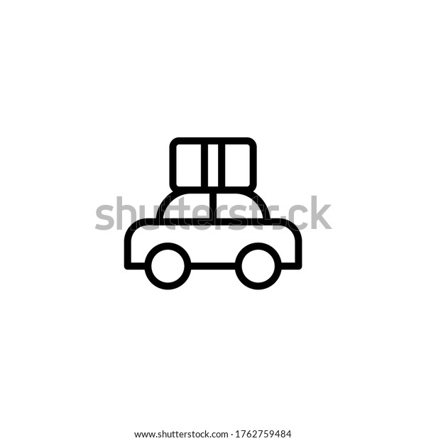 Car with luggage vector icon in black\
line style icon, style isolated on white\
background