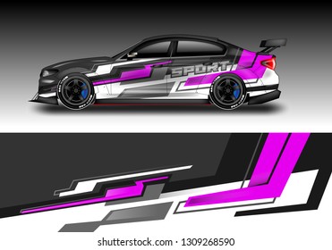 Car luxury wrap decal design vector. Graphic abstract background kit designs for vehicle, race car, rally, livery pink