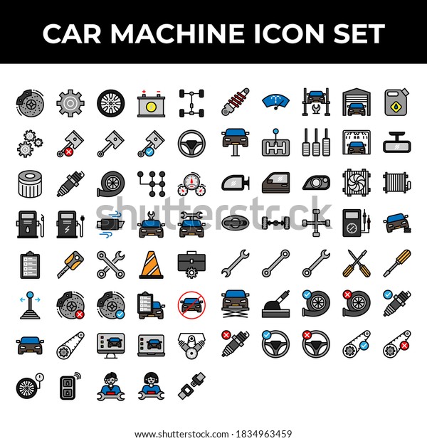 Car Machine Icon Set Include Brake Stock Vector (Royalty Free ...