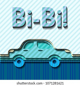 The car is made of several layers of colored paper.  Decorative pattern for boys