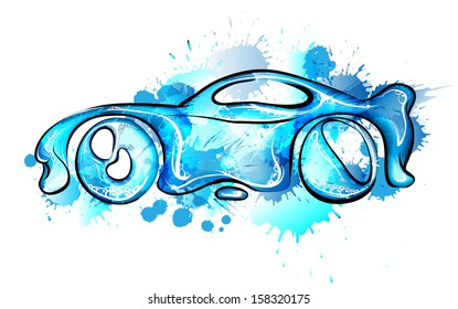 Car made of splashes. Car wash concept.