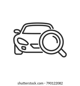 Car and magnifier. linear icon. Line with Editable stroke