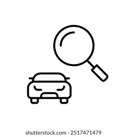 Car and magnifying glass. Vehicle search and analysis. Pixel perfect vector icon