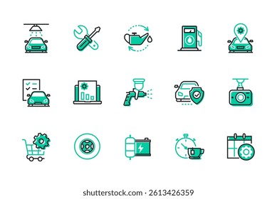 Car maintenance and care - set of line design style icons