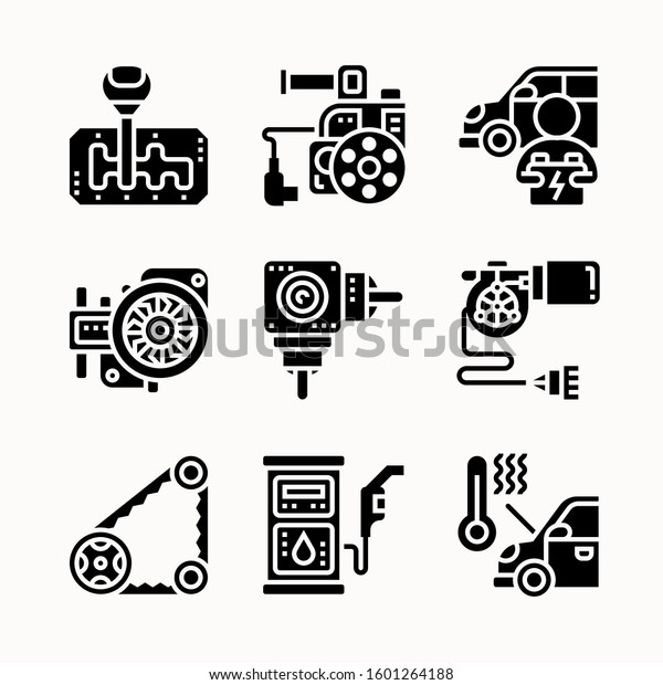 Car maintenance of\
Glyph vector icons