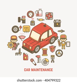 Car Maintenance Illustration Outline Characters And Icons