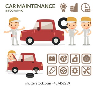 Car Maintenance Infographic. Set Of Garage Icons.