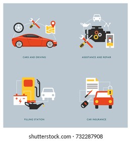 Car maintenance, insurance, repair and servicing concepts with icons