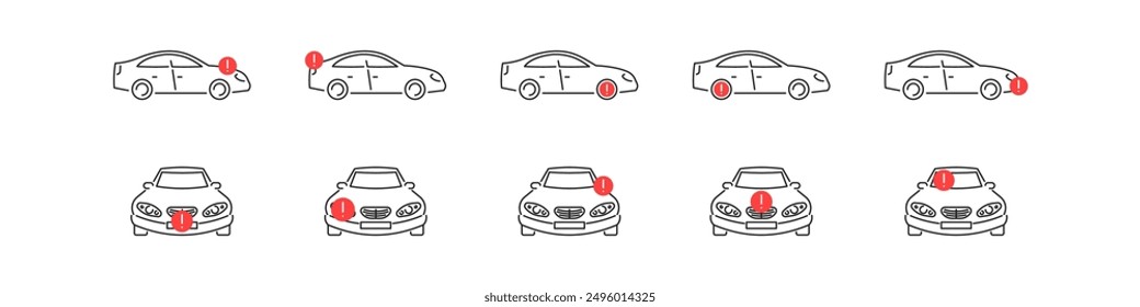 Iconos del problema del mantenimiento del coche. Conjunto de iconos de Vector de reparación de automóviles.