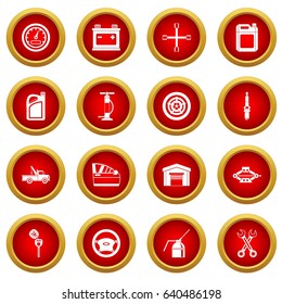 Car maintenance and repair icon red circle set isolated on white background