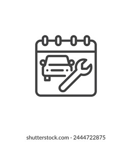 Car Maintenance Schedule line icon. linear style sign for mobile concept and web design. Calendar with car and wrench outline vector icon. Symbol, logo illustration. Vector graphics