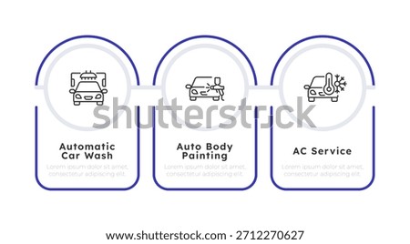 Car maintenance services infographic 3 steps. Automobile wash, ac service. Automated cleaning system. Air conditioning. Editable thin line icons diagram process