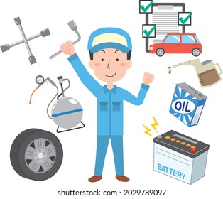 Car maintenance workers and work tools