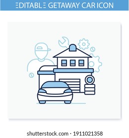 Car Man Cave Line Icon. Modern Men Have Access To Garage, And This Is Place To Spend Time. Repair Car And Meetings Place Concept. Isolated Vector Illustration.Editable Stroke