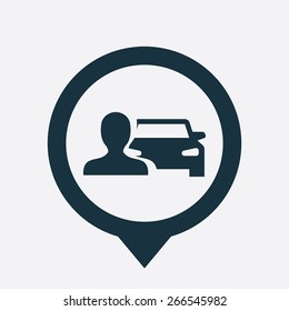 car man icon map pin on white background 
