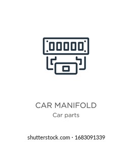 Car manifold icon. Thin linear car manifold outline icon isolated on white background from car parts collection. Line vector sign, symbol for web and mobile