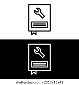 Car manual book icon. Car manual book in outline style on white and black background