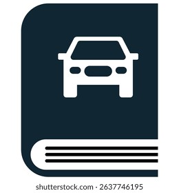 Car manual book icon vector for vehicle guide, instruction book, and driving reference. Ideal for dashboard graphics, service stations, and customer support visuals.