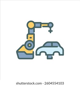 Car Manufacture filled outline icon. industrial robot color line illustration.
