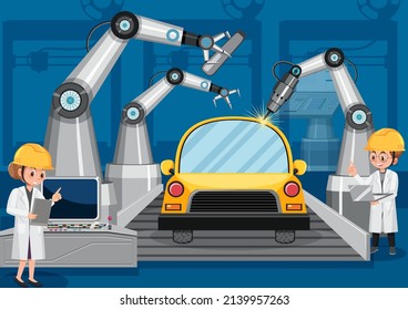 Car manufacturing automation concept illustration