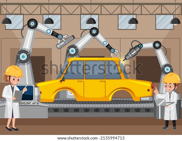Car\
manufacturing automation concept\
illustration