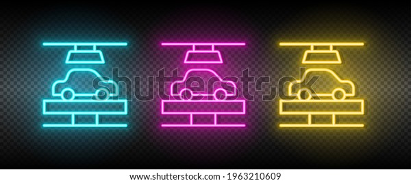 car\
manufacturing, automobile robot neon icon\
set