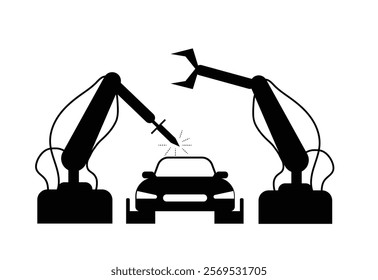 Car Manufacturing Factory Isolated on White. Industry and vehicle production facility vector art