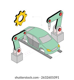 Car Manufacturing Isometric Style Illustration. EPS 10 File