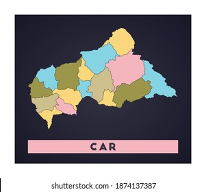 CAR map. Country poster with regions. Shape of CAR with country name. Classy vector illustration.