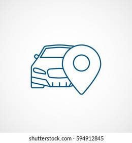 Car And Map Pin Blue Line Icon On White Background