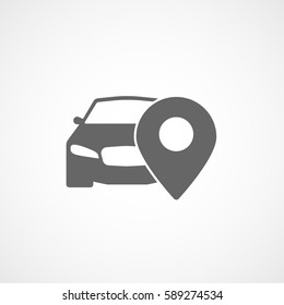 Car And Map Pin Flat Icon On White Background
