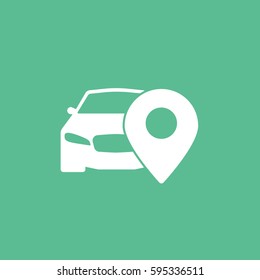 Car And Map Pin Flat Icon On Green Background