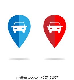 car map pointer icon check in location symbol on white background : transport logistics concept vector