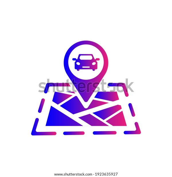 Car map pointer icon.\
car location, garage location pointer icon with vector illustration\
and flat style.