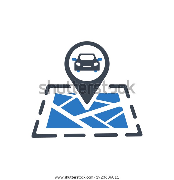 Car map pointer icon.\
car location, garage location pointer icon with vector illustration\
and flat style.