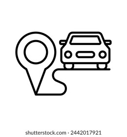 Coche en el pictograma del puntero del mapa. Ubicación de taxis, coches compartidos o coches de alquiler. Ilustración de vector