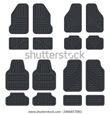 Car mats and carpets vector cartoon set isolated on a white background.