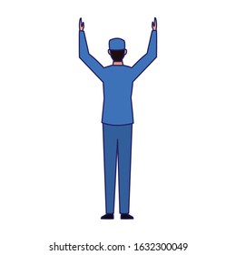 car mechanic with arms up over white background, colorful design, vector illustration