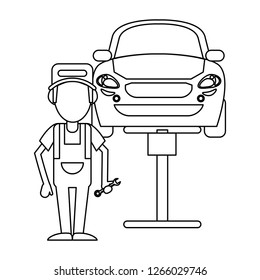 Car mechanic concept in black and white