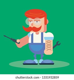 Car mechanic engineer, holding a spanner in his belt Vector illustration character