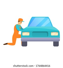 Icono mecánico de auto. Caricatura del icono del vector mecánico del automóvil para el diseño web aislado en fondo blanco