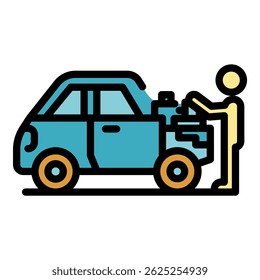 Ícone mecânico do carro. Contorno carro mecânico vetor ícone cor plana isolado