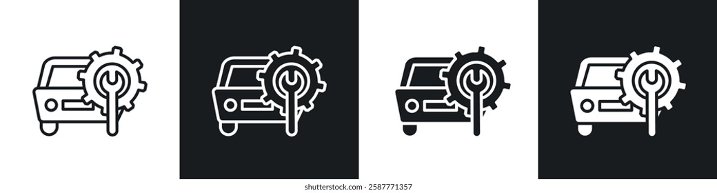 Car mechanic icon set black and white colors. Graphic Vector icons pack